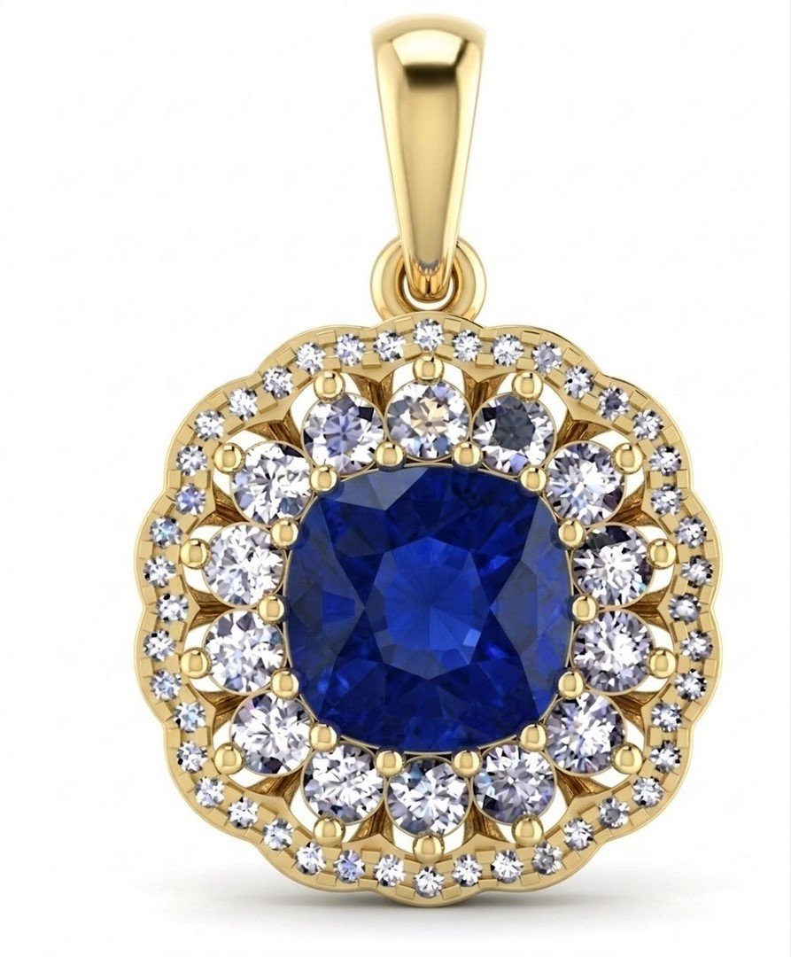 LG - 14K 2.50CT D-PENDANT LDS CUSC/RDS CERTIFIED CUSHION SAPHIRE 1.90